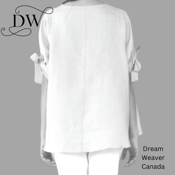 Linen Blouse with Sleeve Bow Ties | Cream | One Size - Picture 3 of 4